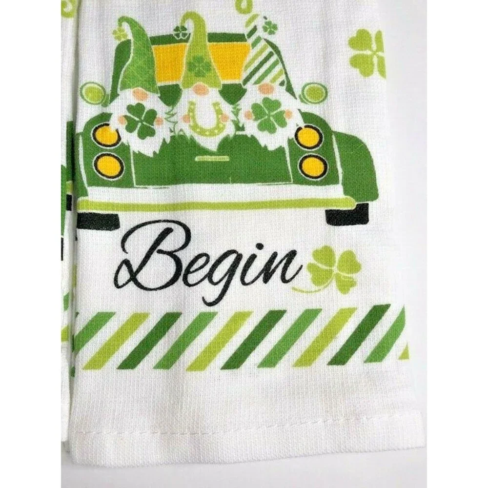 St Patrick's Day Kitchen Dish Towels Set of 2 Let the Shenanigans Begin Gnomes